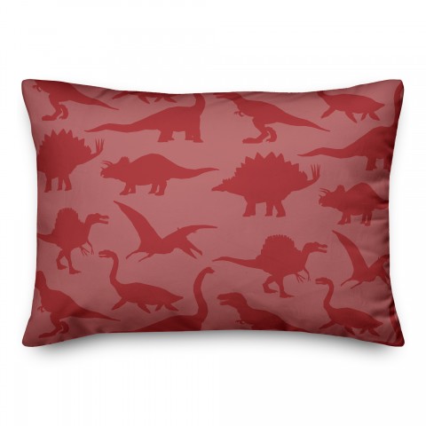Dinosaur Pattern on Red and Red 14x20 Spun Poly Pillow