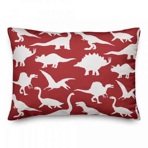 Dinosaur Pattern on Red and White 14x20 Spun Poly Pillow