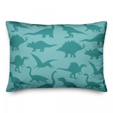 Dinosaur Pattern on Teal and Teal 14x20 Spun Poly Pillow