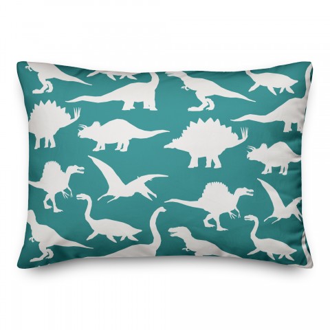Dinosaur Pattern on Teal and White 14x20 Spun Poly Pillow