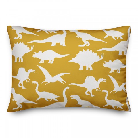 Dinosaur Pattern on Yellow and White 14x20 Spun Poly Pillow