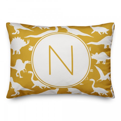Dinosaur Pattern on Yellow and White Initial 14x20 Personalized Spun Poly Pillow