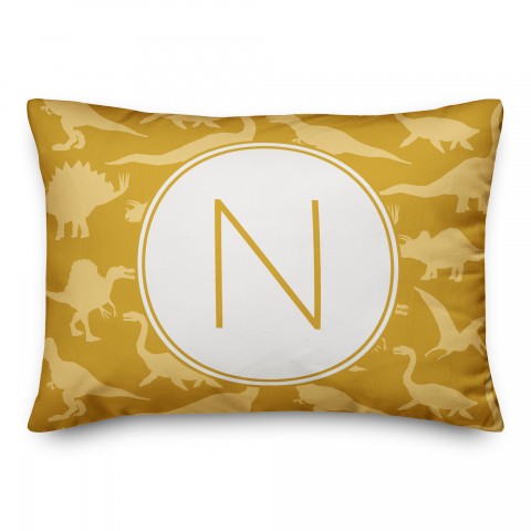 Dinosaur Pattern on Yellow and White Light Initial 14x20 Personalized Spun Poly Pillow