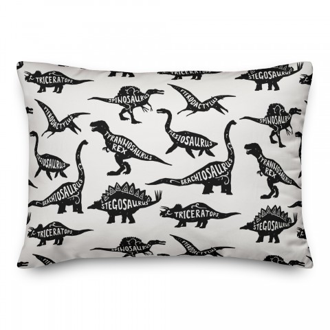 Dinosaurs with Names Black 14x20 Spun Poly Pillow