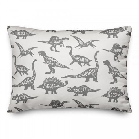 Dinosaurs with Names Gray 14x20 Spun Poly Pillow