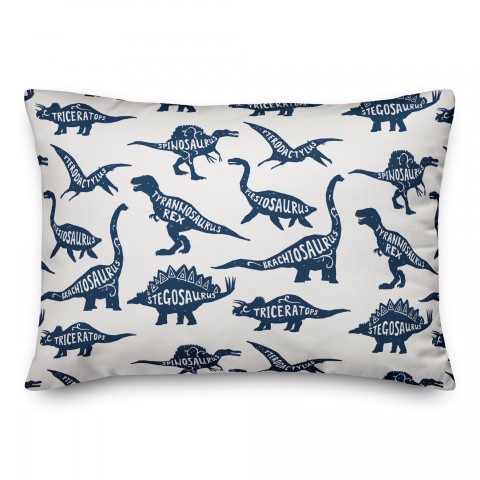 Dinosaurs with Names Navy 14x20 Spun Poly Pillow