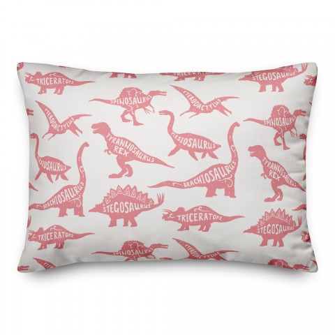 Dinosaurs with Names Pink 14x20 Spun Poly Pillow