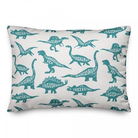 Dinosaurs with Names Teal 14x20 Spun Poly Pillow