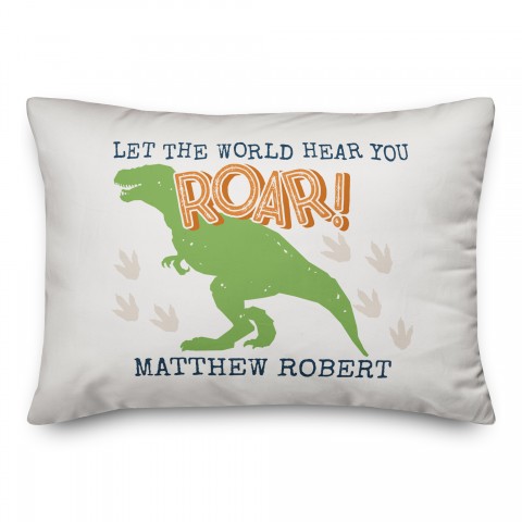 Let the World Hear You Roar T-Rex Name 14x20 Personalized Spun Poly Pillow