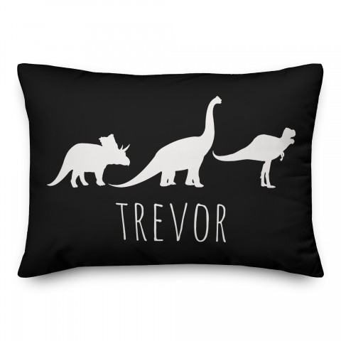 Dinos with Chevron Solid Black 14x20 Personalized Spun Poly Pillow