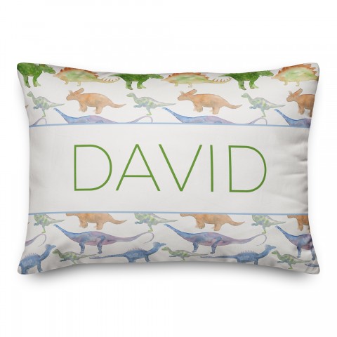 Watercolor Dino Pattern with Name 14x20 Personalized Spun Poly Pillow