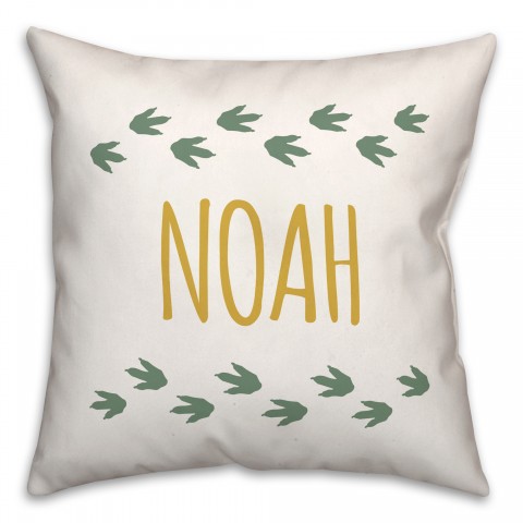 Dino Food Prints with Name Green 18x18 Personalized Spun Poly Pillow