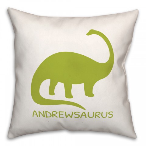 Dino with Name Green and White 18x18 Personalized Spun Poly Pillow