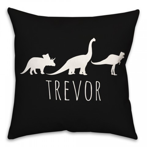 Dinos with Chevron Solid Black 18x18 Personalized Spun Poly Pillow