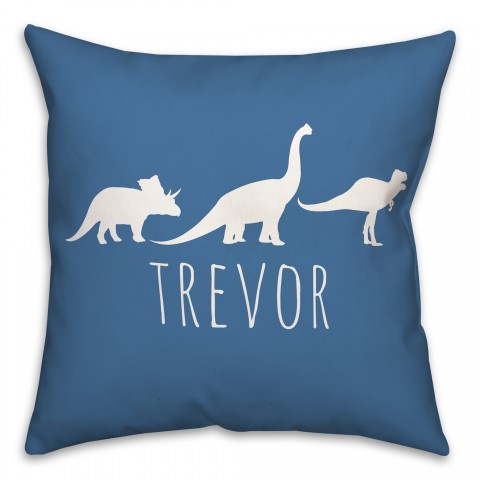 Dinos with Chevron Solid Blue 18x18 Personalized Spun Poly Pillow