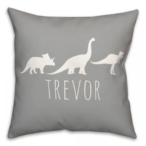 Dinos with Chevron Solid Gray 18x18 Personalized Spun Poly Pillow
