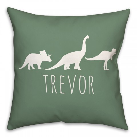 Dinos with Chevron Solid Green 18x18 Personalized Spun Poly Pillow