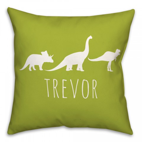 Dinos with Chevron Solid Lime 18x18 Personalized Spun Poly Pillow