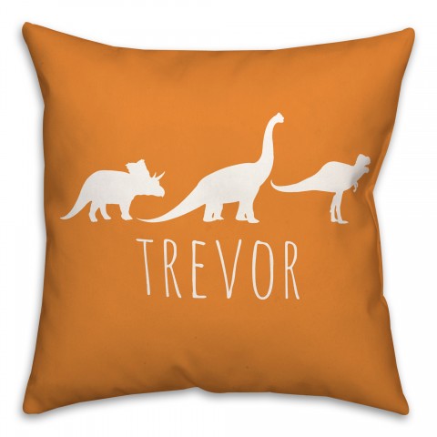 Dinos with Chevron Solid Orange 18x18 Personalized Spun Poly Pillow