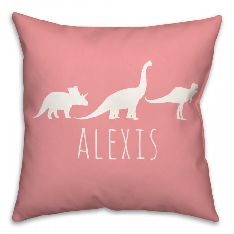 Dinos with Chevron Solid Pink 18x18 Personalized Spun Poly Pillow