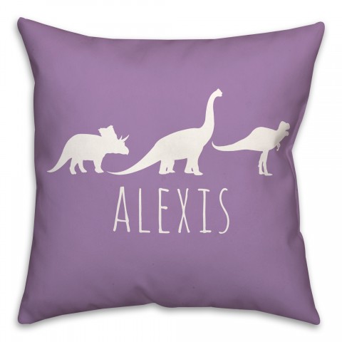 Dinos with Chevron Solid Purple 18x18 Personalized Spun Poly Pillow