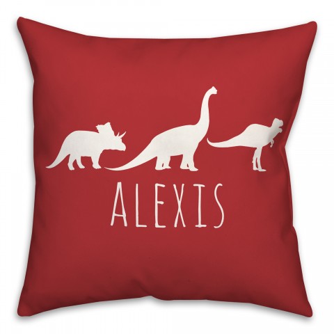 Dinos with Chevron Solid Red 18x18 Personalized Spun Poly Pillow