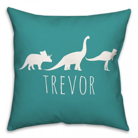 Dinos with Chevron Solid Teal 18x18 Personalized Spun Poly Pillow