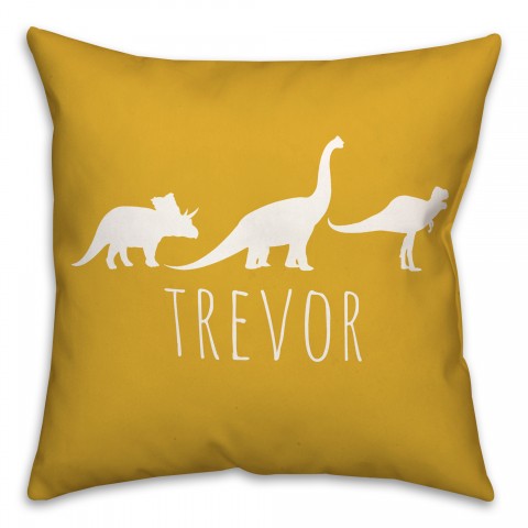 Dinos with Chevron Solid Yellow 18x18 Personalized Spun Poly Pillow