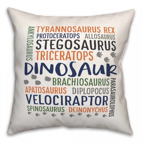 Dinosaur Types Blue Green and Orange 18x18 Spun Poly Pillow