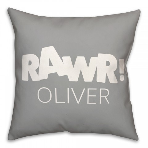 Gray and White Dinosaur with Name 18x18 Personalized Spun Poly Pillow