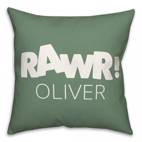 Green and White Dinosaur with Name 18x18 Personalized Spun Poly Pillow