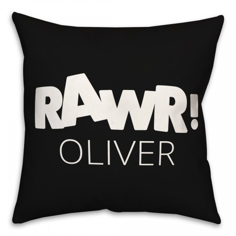 Black and White Dinosaur with Name 18x18 Personalized Spun Poly Pillow