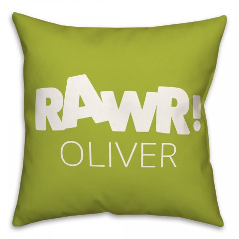 Lime and White Dinosaur with Name 18x18 Personalized Spun Poly Pillow