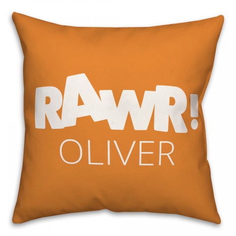 Orange and White Dinosaur with Name 18x18 Personalized Spun Poly Pillow