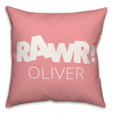 Pink and White Dinosaur with Name 18x18 Personalized Spun Poly Pillow