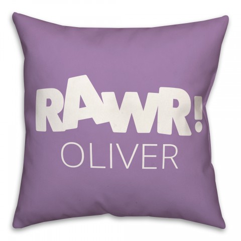 Purple and White Dinosaur with Name 18x18 Personalized Spun Poly Pillow