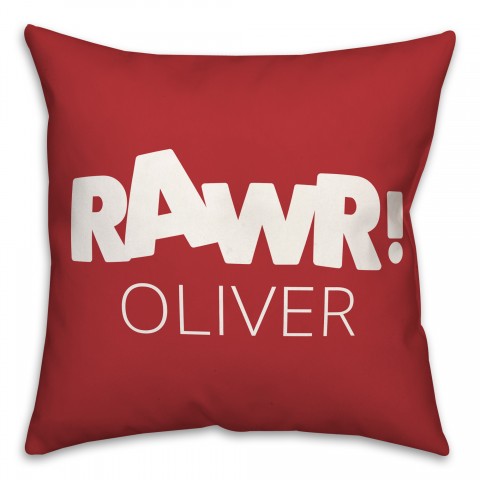 Red and White Dinosaur with Name 18x18 Personalized Spun Poly Pillow