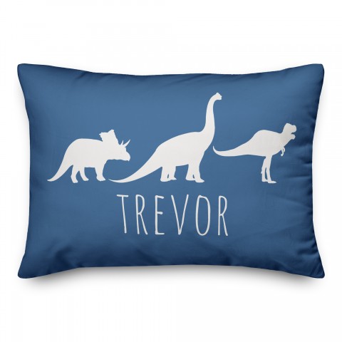 Dinos with Chevron Solid Blue 14x20 Personalized Spun Poly Pillow
