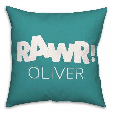 Teal and White Dinosaur with Name 18x18 Personalized Spun Poly Pillow