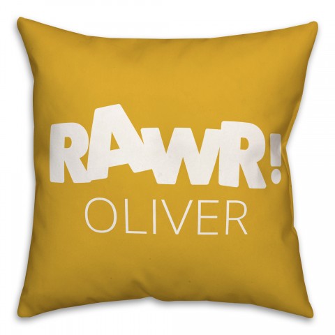 Yellow and White Dinosaur with Name 18x18 Personalized Spun Poly Pillow
