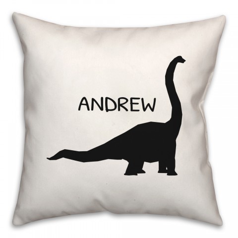 Brontosaurus Dino Black and White with Name 18x18 Personalized Spun Poly Pillow