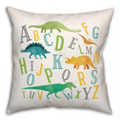 Dino Alphabet Multi Color 18x18 Spun Poly Pillow