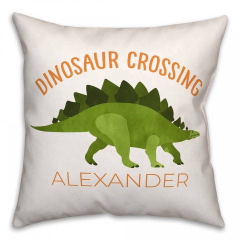Dinosaur Crossing Orange and Green 18x18 Personalized Spun Poly Pillow