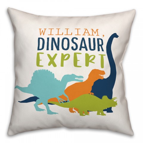 Dinosaur Expert with Name Navy 18x18 Personalized Spun Poly Pillow