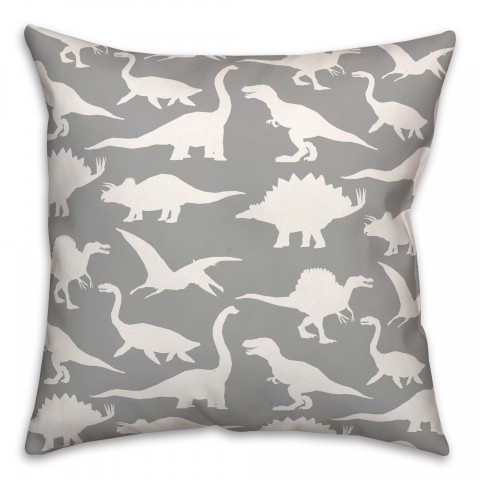 Dinosaur Pattern on Gray and White   18x18 Spun Poly Pillow