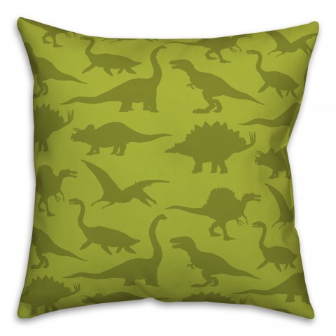 Dinosaur Pattern on Green and Lime 18x18 Spun Poly Pillow