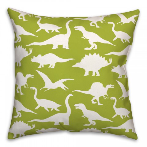 Dinosaur Pattern on Green and White 18x18 Spun Poly Pillow