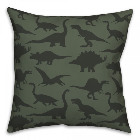 Dinosaur Pattern on Green and Green 18x18 Spun Poly Pillow