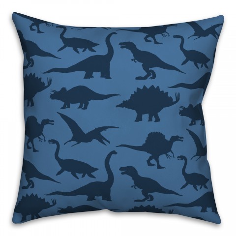 Dinosaur Pattern on Navy and Blue 18x18 Spun Poly Pillow
