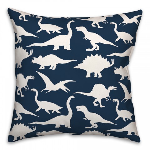 Dinosaur Pattern on Navy and White 18x18 Spun Poly Pillow